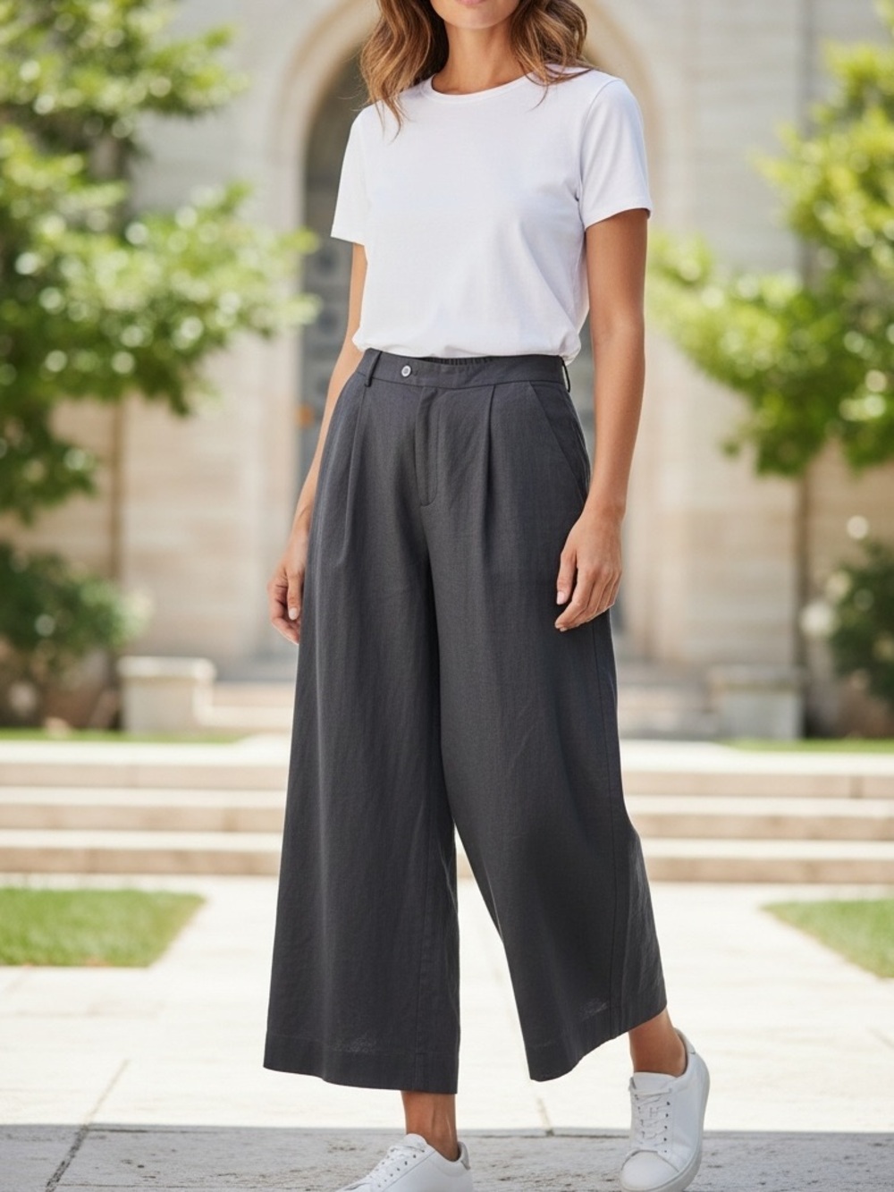 Banana Republic Factory Black Linen Wide Leg High Rise Trouser Size 10 Petite